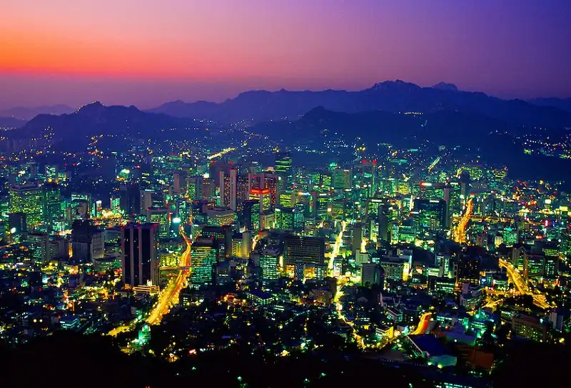 Central Seoul from the Seoul Tower at twilight, Namsan Mountain, Seoul, South Korea