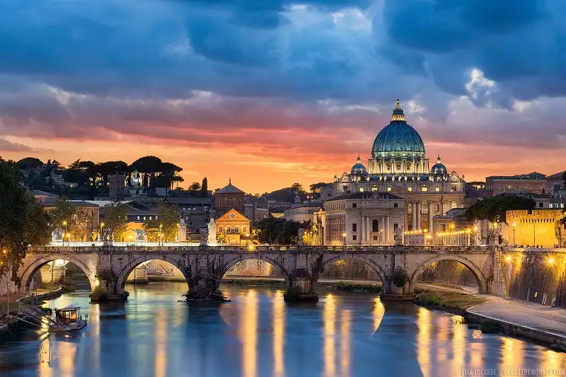 An incredible sunset etches St Peter’s Basilica and the Vatican with a warm golden glow. Rome, Italy