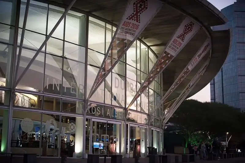 21st International AIDS Conference (AIDS 2016), Durban, South Africa. Photo shows: ICC with 2016 conference branding. Photo©International AIDS Society/Marcus Rose