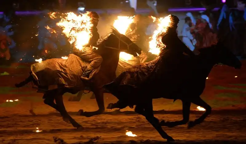Artists perform during the opening ceremony of the World Nomad Games 2016 at the hippodrome of Cholpon-Ata on the shores of Lake Issyk-Kul, some 270 kms outside the capital Bishkek, on September 3, 2016. / AFP PHOTO / Vyacheslav OSELEDKOVYACHESLAV OSELEDKO/AFP/Getty Images ** OUTS - ELSENT, FPG, CM - OUTS * NM, PH, VA if sourced by CT, LA or MoD **