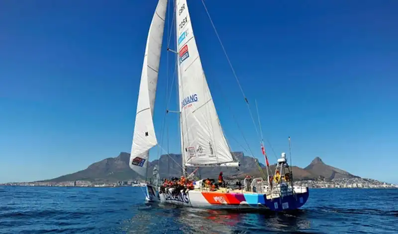 20151022 Free for editorial use image, please credit: Bruce Sutherland/Clipper Race Da Nang-Viet Nam arrives in Cape Town, South Africa after crossing the Stormhoek Race to Cape of Storms finish line.