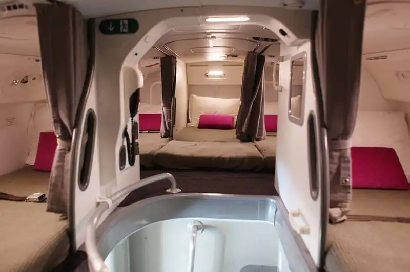 The interior of the crew sleeping quarters on the Boeing 787 Dreamliner is seen during a media tour on February 12, 2012 in Singapore. The 787 Dreamliner will be on show at the Singapore Airshow 2012. (Photo by Chris McGrath/Getty Images)