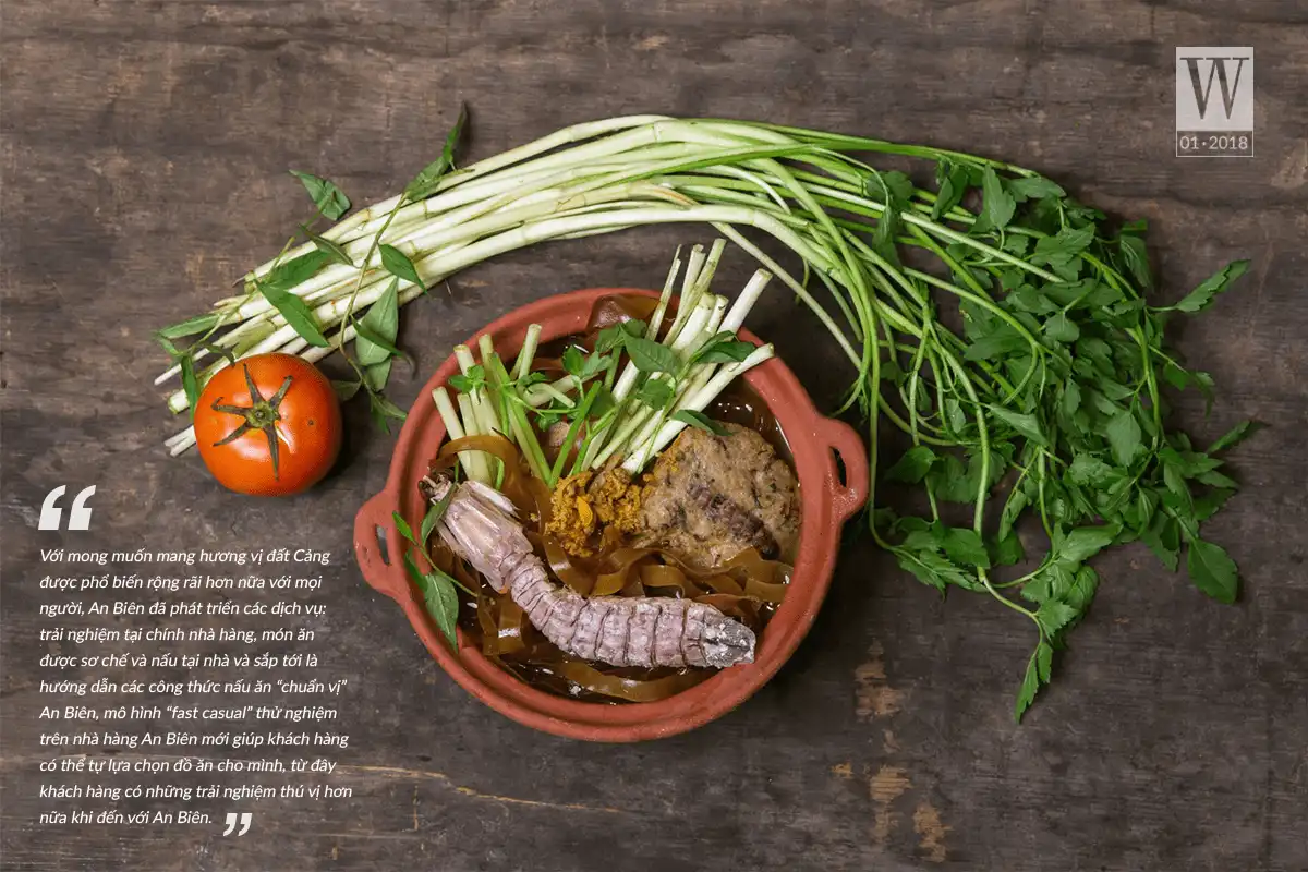 Bánh đa cua An Biên gồm có nhiều thành phần như bề bề, rau cần