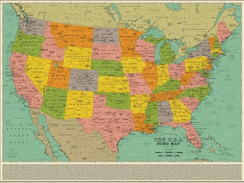 Tạp chí du lịch Wanderlust Tips USA Song Map: Tấm bản đồ đặc biệt được tạo nên từ những bài hát